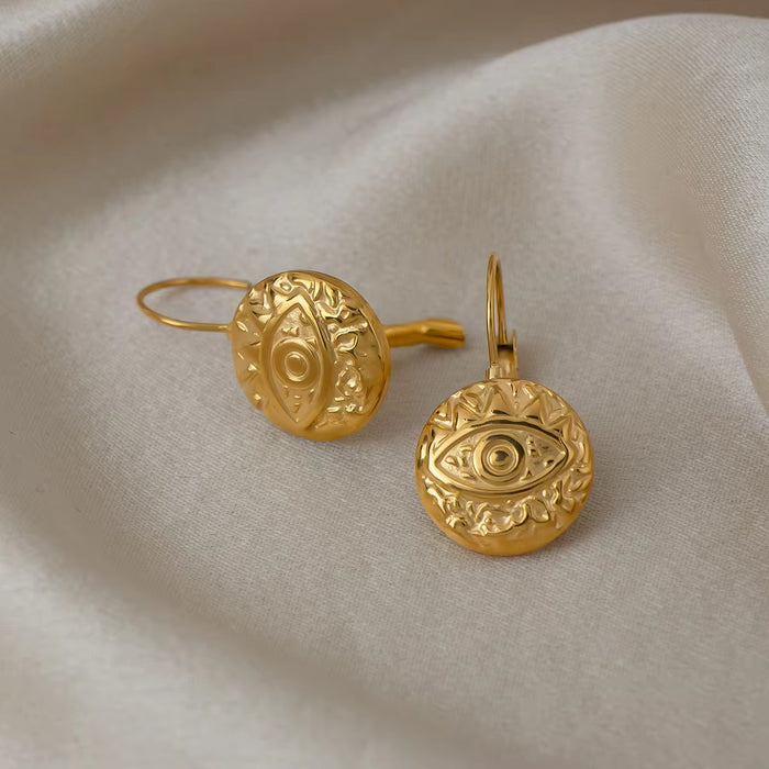 18K Real Gold-Plated Stainless-Steel Retro Dangle Earrings for Women