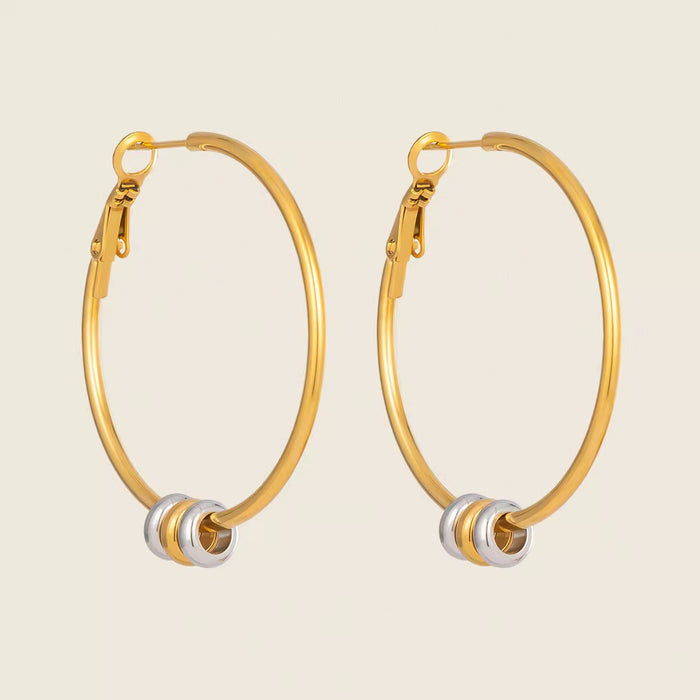 18K Real Gold-Plated Stainless-Steel Two-Tone Large Hoop Earrings for Women