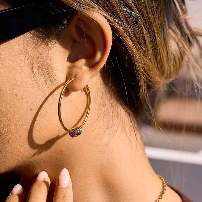18K Real Gold-Plated Stainless-Steel Two-Tone Large Hoop Earrings for Women