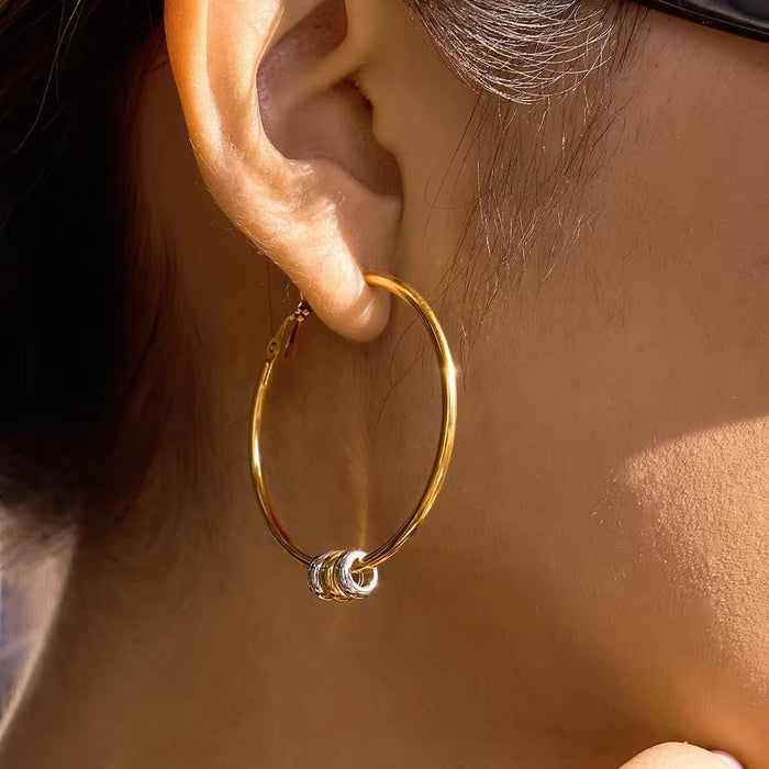 18K Real Gold-Plated Stainless-Steel Two-Tone Large Hoop Earrings for Women