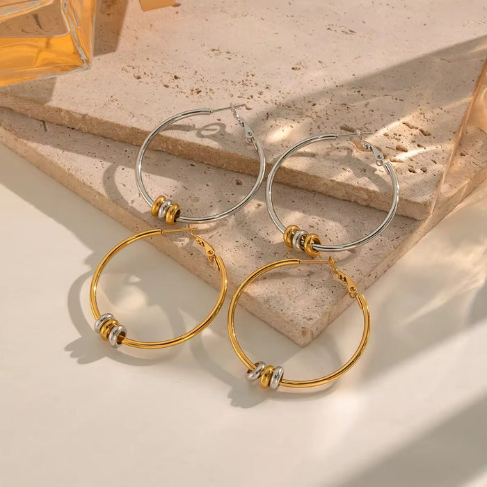 18K Real Gold-Plated Stainless-Steel Two-Tone Large Hoop Earrings for Women