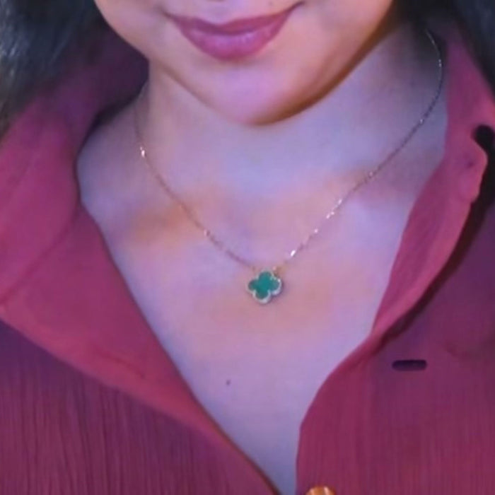 925 Sterling Silver 14k Gold Plated Malachite Stone Pendant Necklace