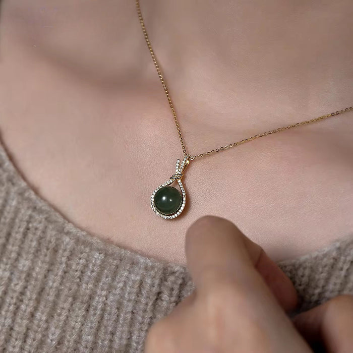 925 Sterling Silver 18K Gold Plated Natural African Jade Stone Pendant Necklace