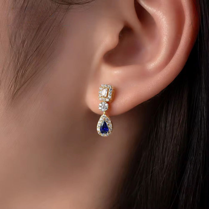 Elegant Blue Sapphire CZ Jewelry Set in 925 Sterling Silver 18k Gold Plating - Perfect Gift for Her