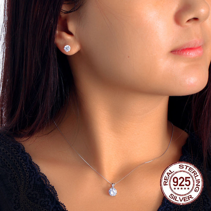Cubic Zirconia Pave S925 Sterling Silver Pendant Necklace Earrings Jewelry Set for Women