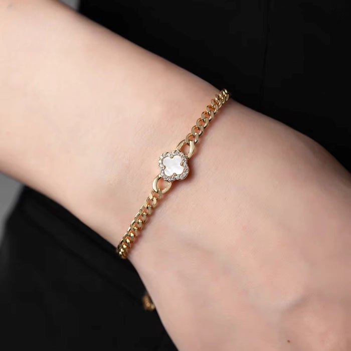 Lucky Charm: Elegant 925 Sterling Silver Clover Bracelet with Swiss Zirconia | Perfect Gift for Her