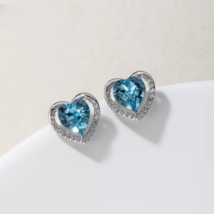 925 Sterling Silver Blue Zircon Heart Necklace Set