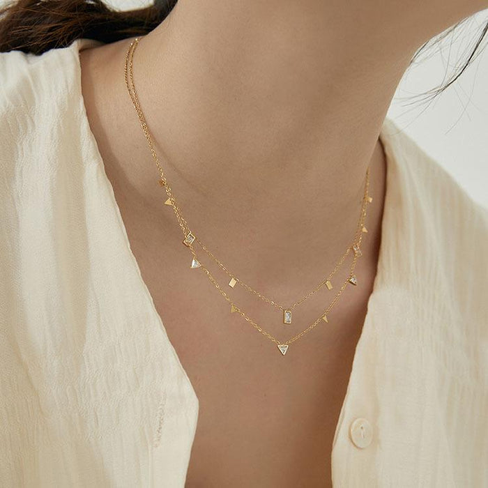 Triangle Water Droplets Steel Zircon Stone Necklace for Women