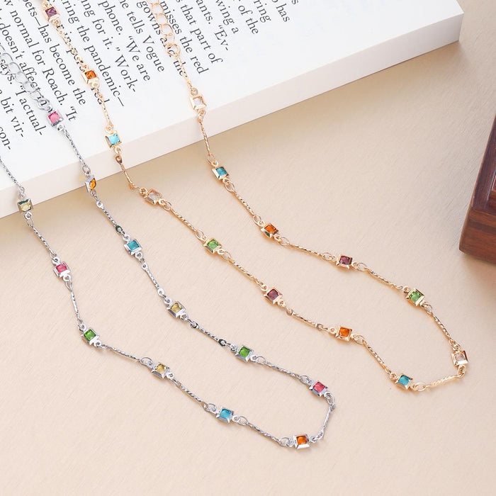 Elegant Gold Toned Colorful Stone Necklace