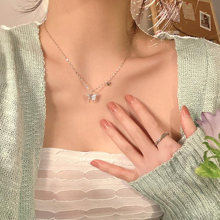 Sweet Butterfly Alloy Inlay Rhinestones Women's Necklace