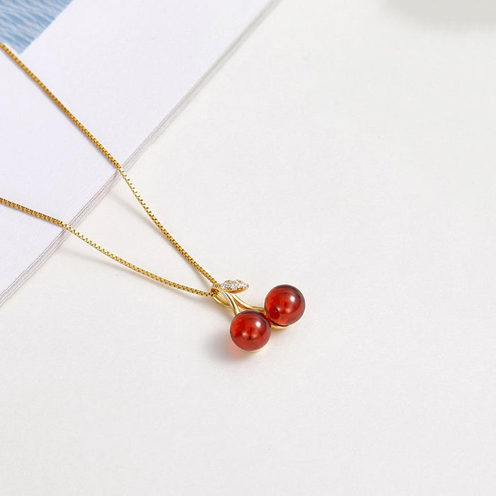 Red Cherry Style Zircon Plating Pendant Necklace