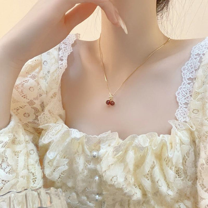 Red Cherry Style Zircon Plating Pendant Necklace