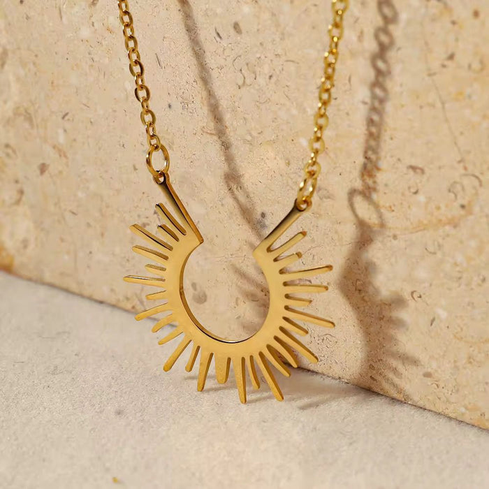 18K Gold Plated Stainless Steel Spiked Sunburst Dainty Sun Pendant Necklace
