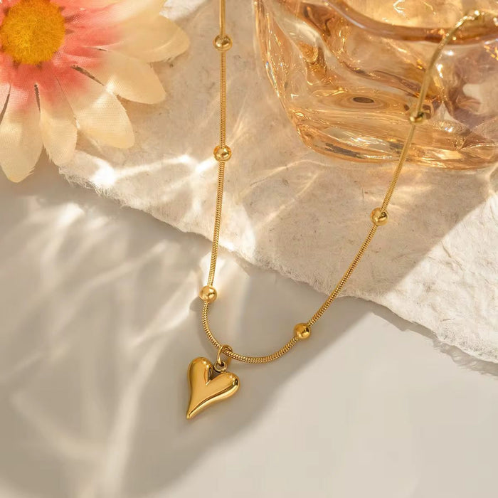 18K Real Gold-Plated Heart Pendant Stainless Steel Necklace