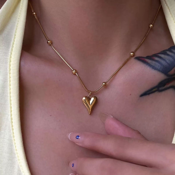 18K Real Gold-Plated Heart Pendant Stainless Steel Necklace