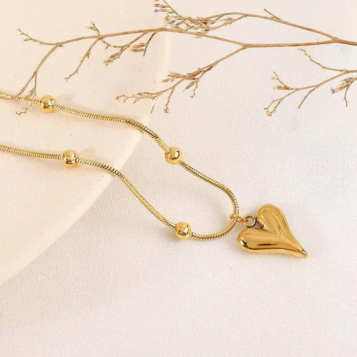18K Real Gold-Plated Heart Pendant Stainless Steel Necklace