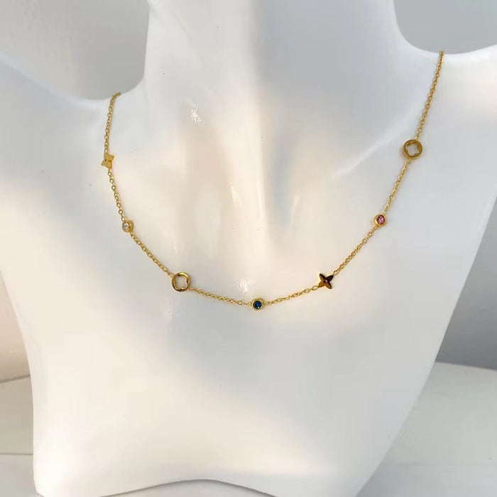 18K Gold Plated Custom Star Flower Colorful Necklace