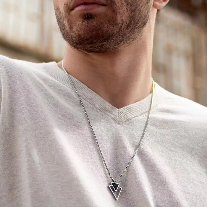 Pack of Hip-hop Personality Style Triangle Necklace Pendant Stainless Steel Necklace Tarnish Free Waterproof Jewelry for Men & Trendy Rope Bracelet