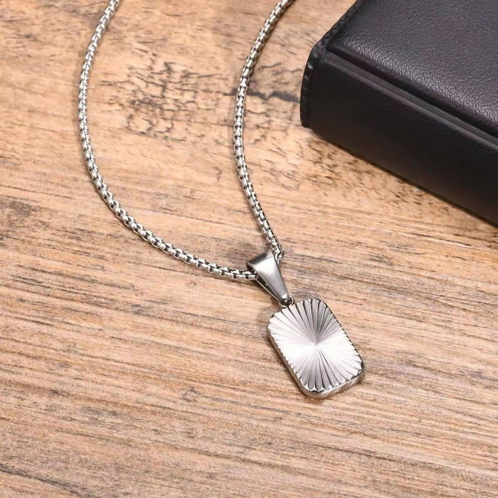Pack of Geometric Square Pendant Stainless Steel Link Chain Necklace Men & Trendy Rope Bracelet