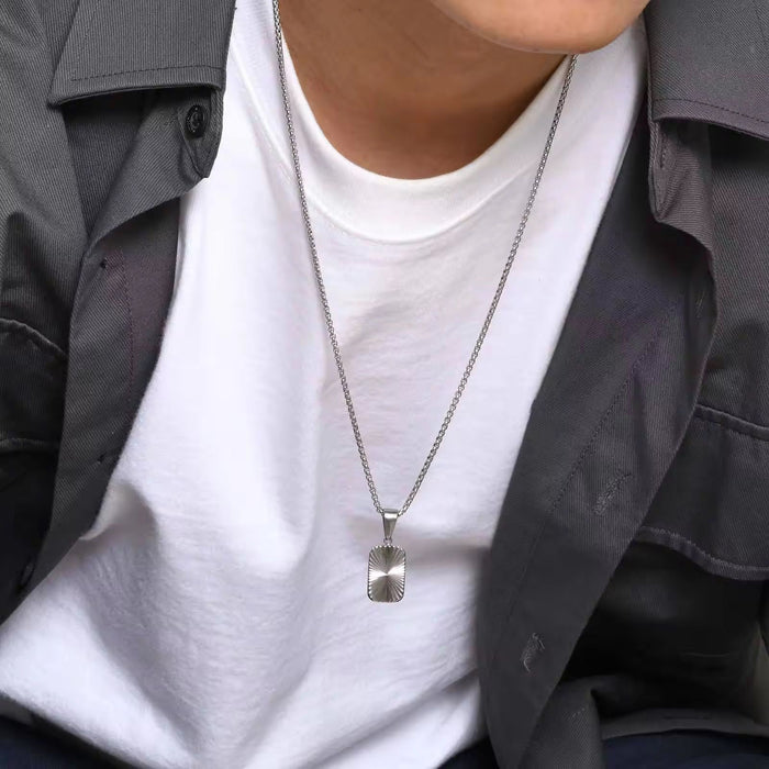 Pack of Geometric Square Pendant Stainless Steel Link Chain Necklace Men & Trendy Rope Bracelet