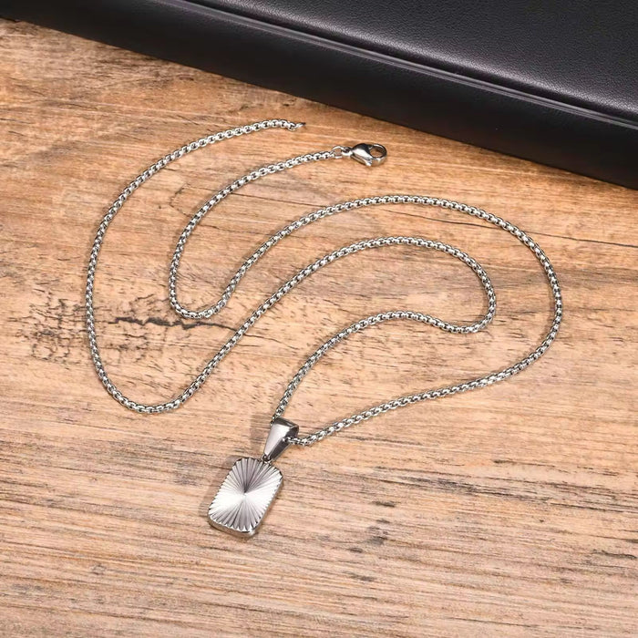 Pack of Geometric Square Pendant Stainless Steel Link Chain Necklace Men & Trendy Rope Bracelet