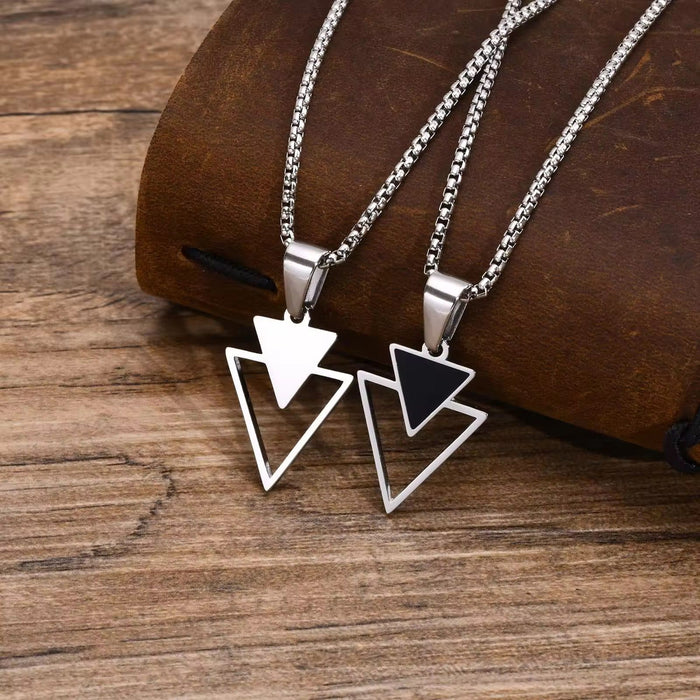 Pack of Hip-hop Personality Style Triangle Necklace Pendant Stainless Steel Necklace Tarnish Free Waterproof Jewelry for Men & Trendy Rope Bracelet