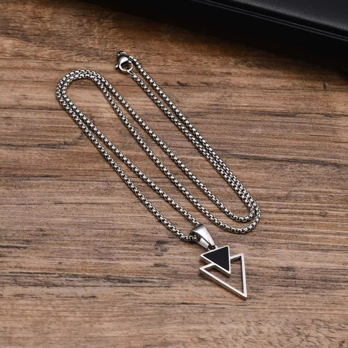 Pack of Hip-hop Personality Style Triangle Necklace Pendant Stainless Steel Necklace Tarnish Free Waterproof Jewelry for Men & Trendy Rope Bracelet
