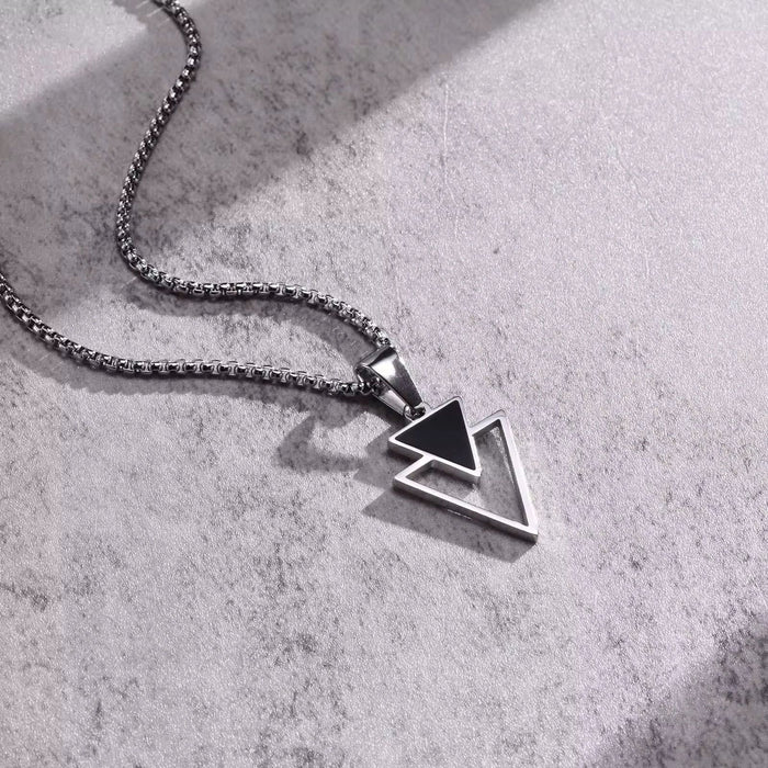 Pack of Hip-hop Personality Style Triangle Necklace Pendant Stainless Steel Necklace Tarnish Free Waterproof Jewelry for Men & Trendy Rope Bracelet