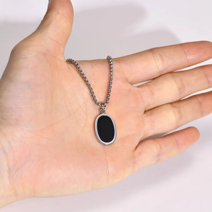 Minimalist Circular Elliptical Card Natural Stone Pendant Stainless Steel Men's Necklace