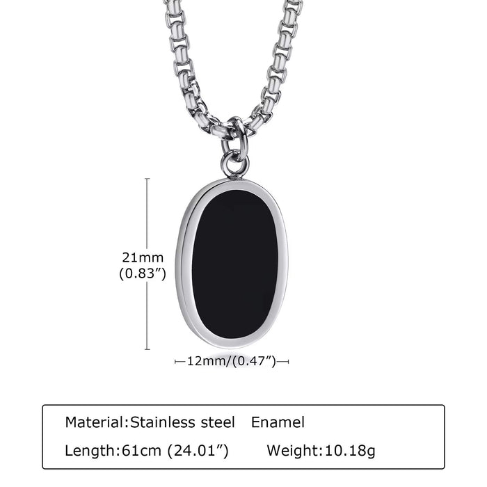 Minimalist Circular Elliptical Card Natural Stone Pendant Stainless Steel Men's Necklace