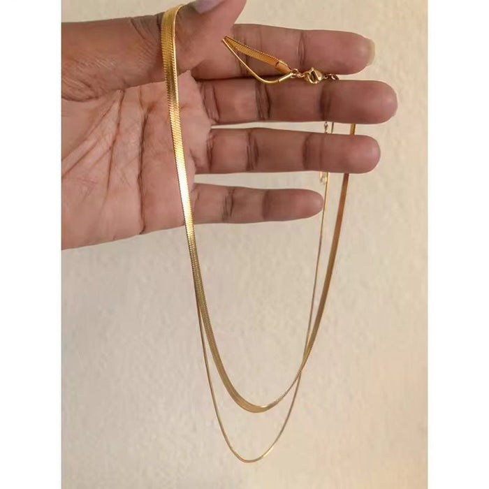 18K PVD Gold Plated Herringbone Rope Chain Layered Tarnish Free Necklace