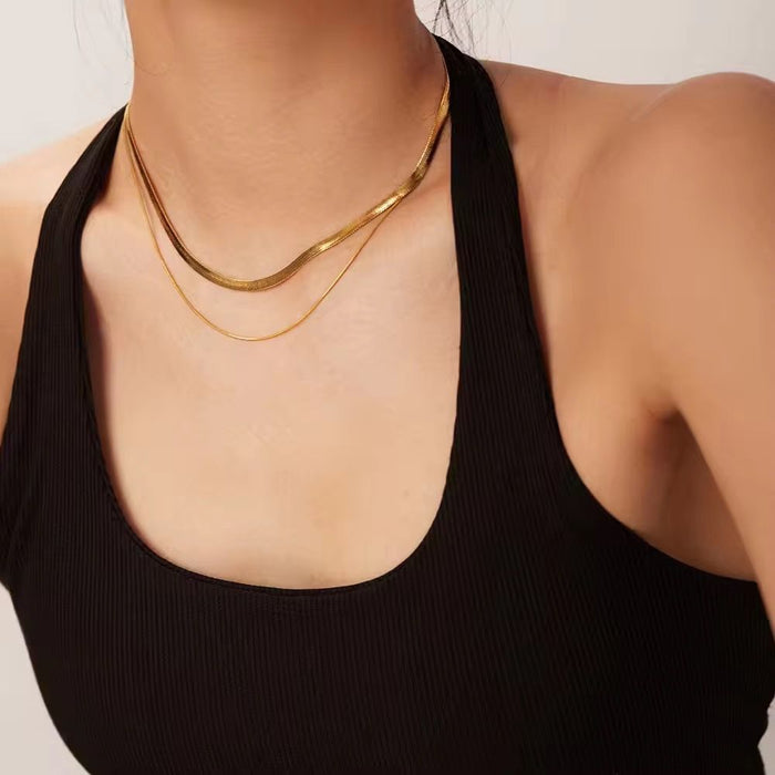 18K PVD Gold Plated Herringbone Rope Chain Layered Tarnish Free Necklace