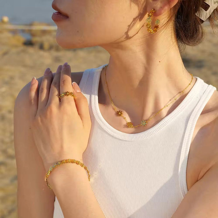 18K PVD Gold Plated Women's Trendy Sunflower Necklace