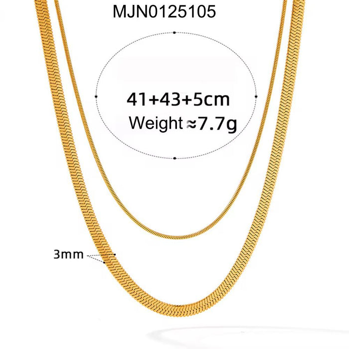 18K PVD Gold Plated Herringbone Rope Chain Layered Tarnish Free Necklace