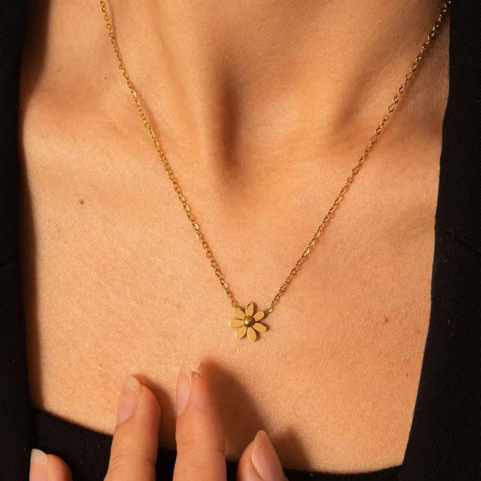 18K PVD Gold Plated Golden Sunflower and Dandelion Pendant Necklace