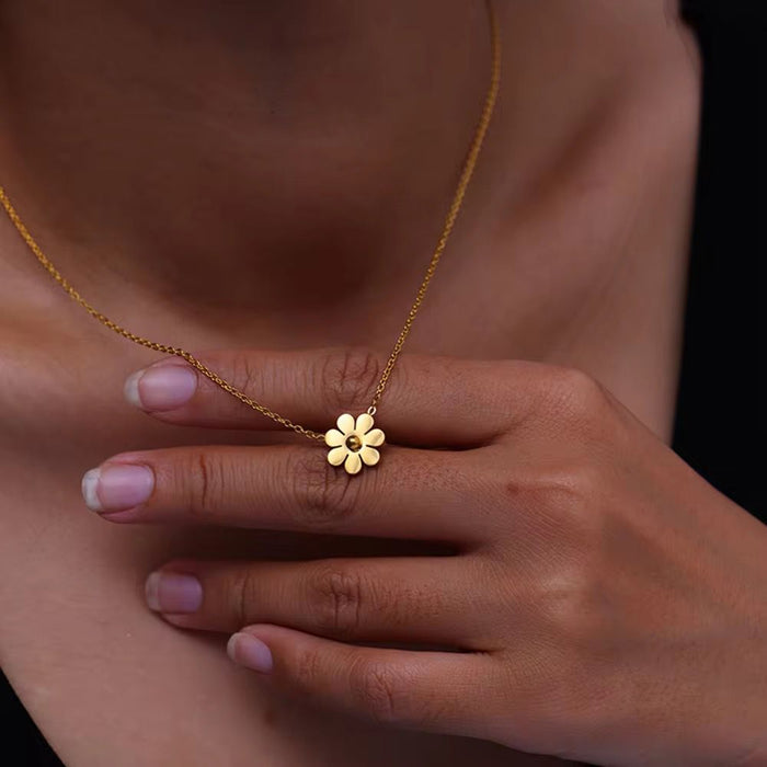 18K PVD Gold Plated Golden Sunflower and Dandelion Pendant Necklace