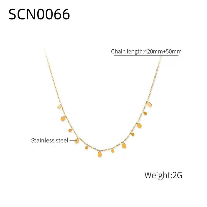 18K PVD Gold Plated Women's Collarbone Necklace Round Small Drop Pear Pendant Necklace