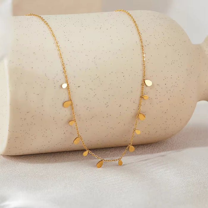 18K PVD Gold Plated Women's Collarbone Necklace Round Small Drop Pear Pendant Necklace