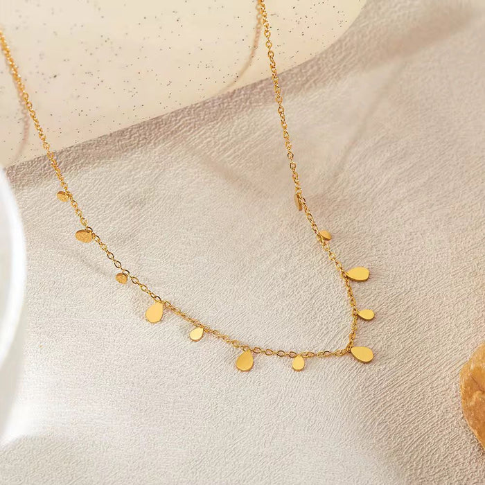 18K PVD Gold Plated Women's Collarbone Necklace Round Small Drop Pear Pendant Necklace