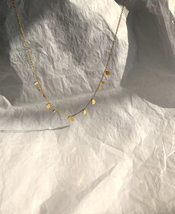 18K PVD Gold Plated Women's Collarbone Necklace Round Small Drop Pear Pendant Necklace