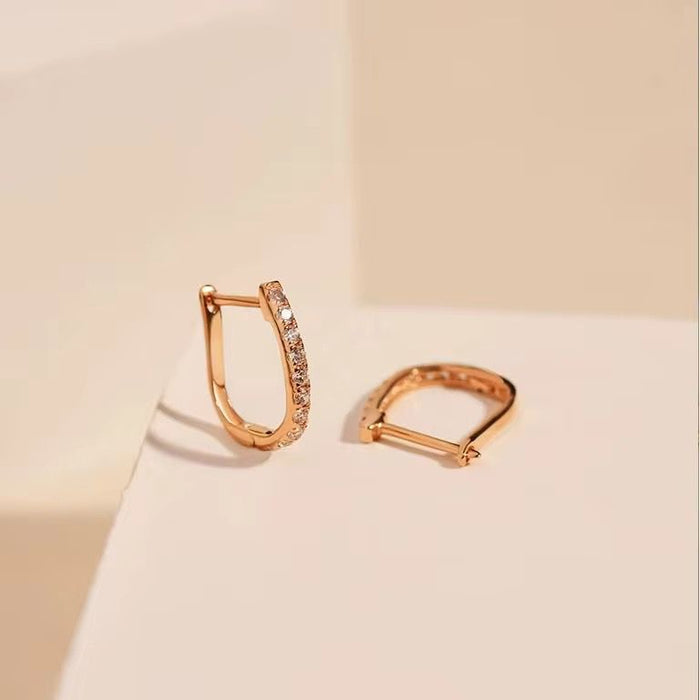 925 Sterling Silver U-shaped Hoop Trendy Feminine Zircon-encrusted Party Earrings