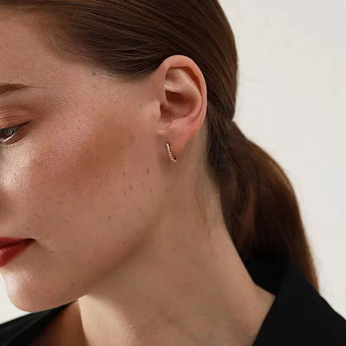 925 Sterling Silver U-shaped Hoop Trendy Feminine Zircon-encrusted Party Earrings