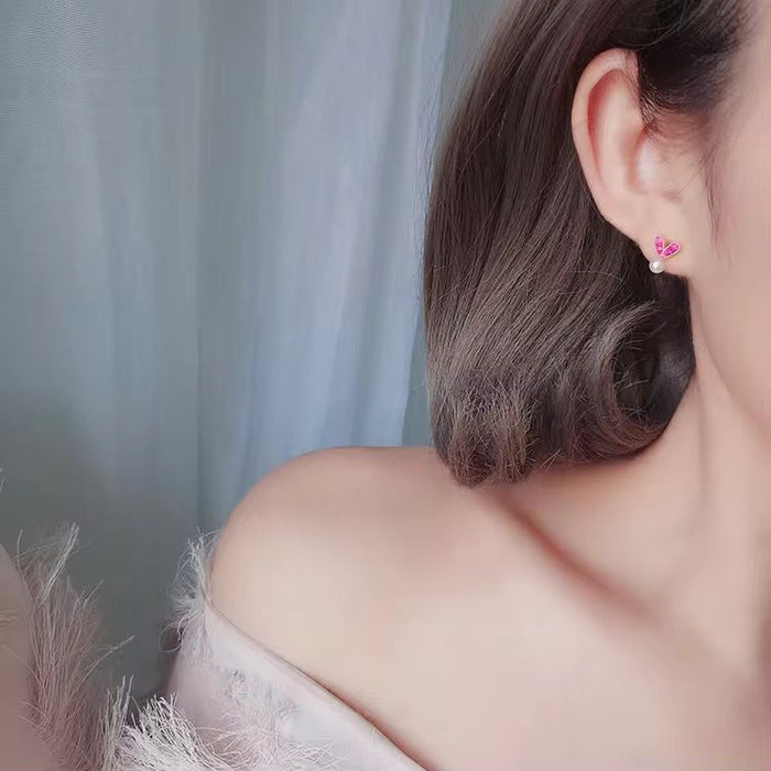 925 Sterling Silver Heart Rose Gold Stud Earrings for Women