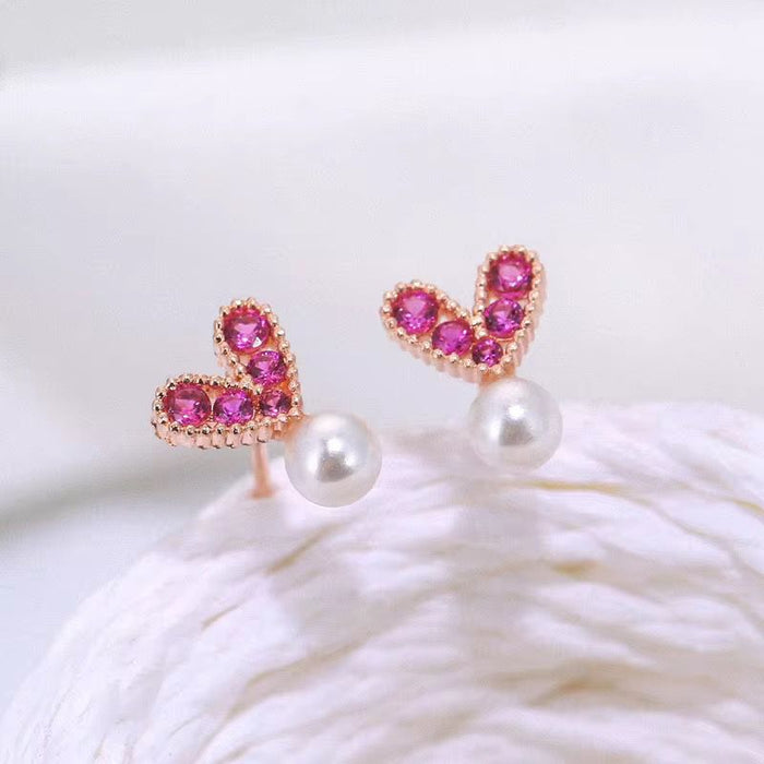 925 Sterling Silver Heart Rose Gold Stud Earrings for Women