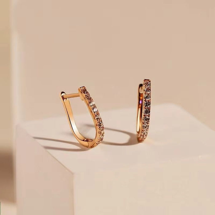 925 Sterling Silver U-shaped Hoop Trendy Feminine Zircon-encrusted Party Earrings