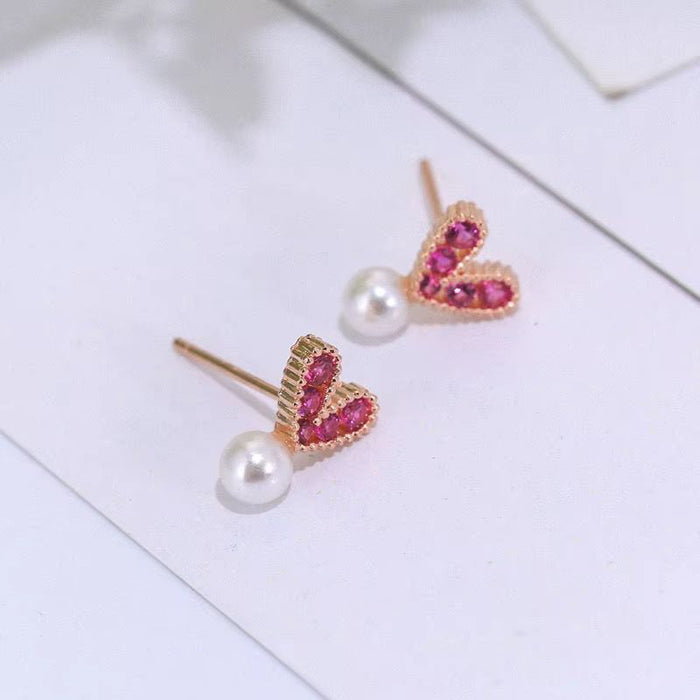 925 Sterling Silver Heart Rose Gold Stud Earrings for Women
