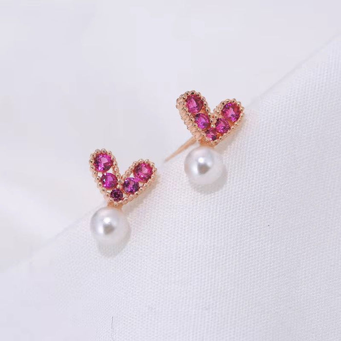 925 Sterling Silver Heart Rose Gold Stud Earrings for Women