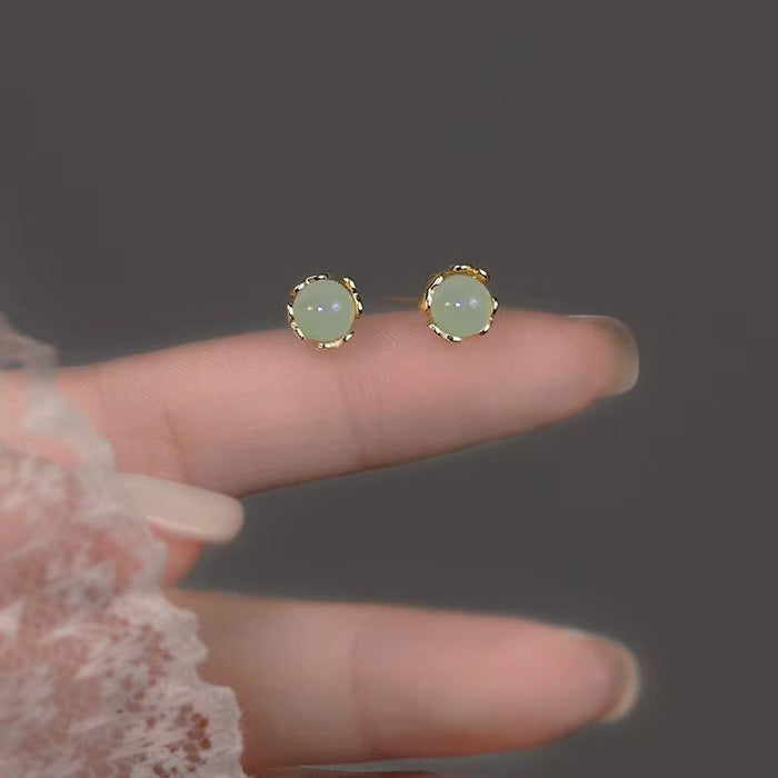 925 Sterling Silver Green Hotan Jade Small Earrings