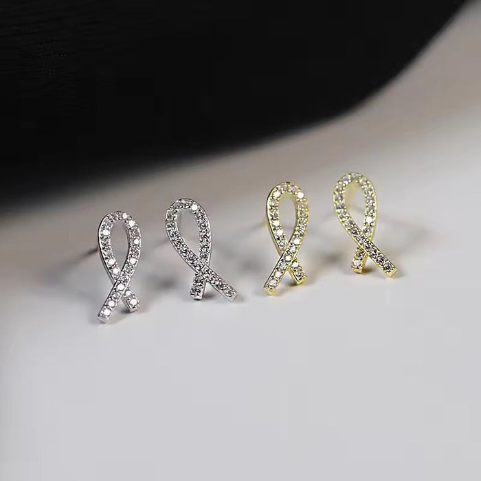 925 Sterling Silver Gold Plated Cute Cross Shape Zircon Stud Earrings for Women