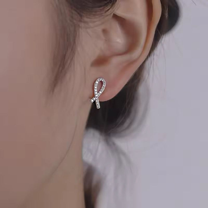 925 Sterling Silver Gold Plated Cute Cross Shape Zircon Stud Earrings for Women